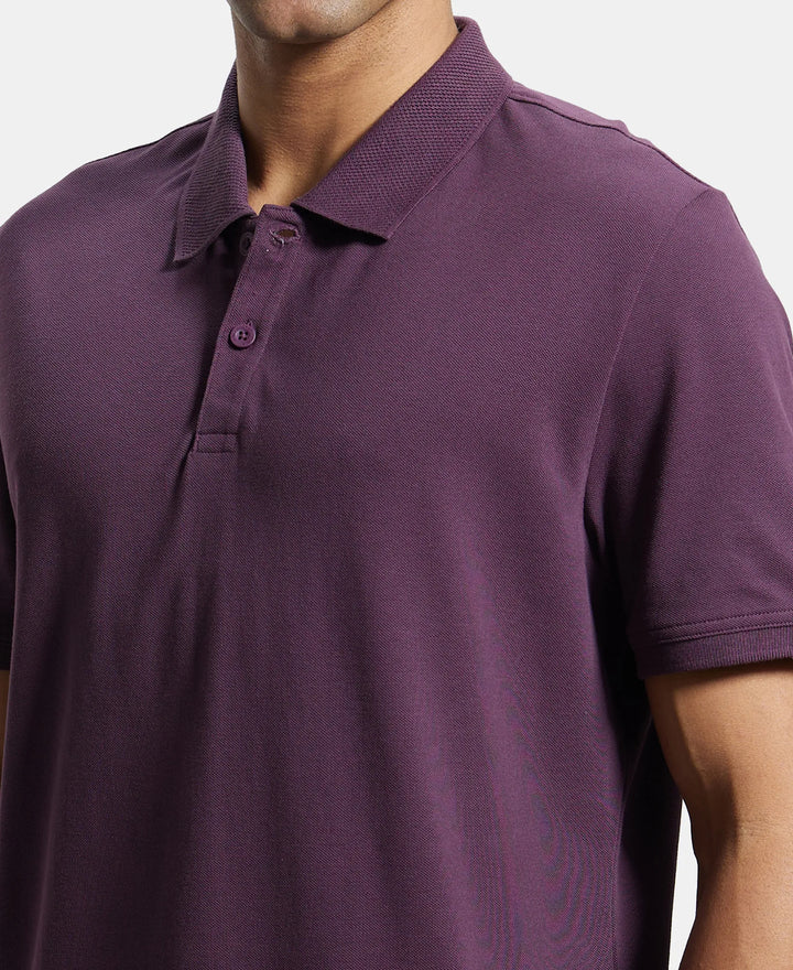 Super Combed Cotton Rich Pique Fabric Solid Half Sleeve Polo T-Shirt - Plum Perfect-7