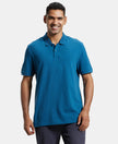 Super Combed Cotton Rich Pique Fabric Solid Half Sleeve Polo T-Shirt - Seaport Teal-1