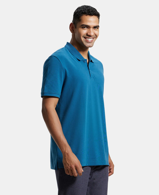 Super Combed Cotton Rich Pique Fabric Solid Half Sleeve Polo T-Shirt - Seaport Teal-2