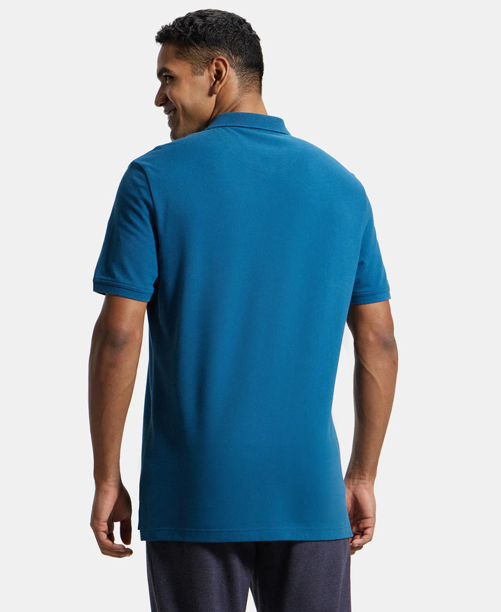 Super Combed Cotton Rich Pique Fabric Solid Half Sleeve Polo T-Shirt - Seaport Teal-3