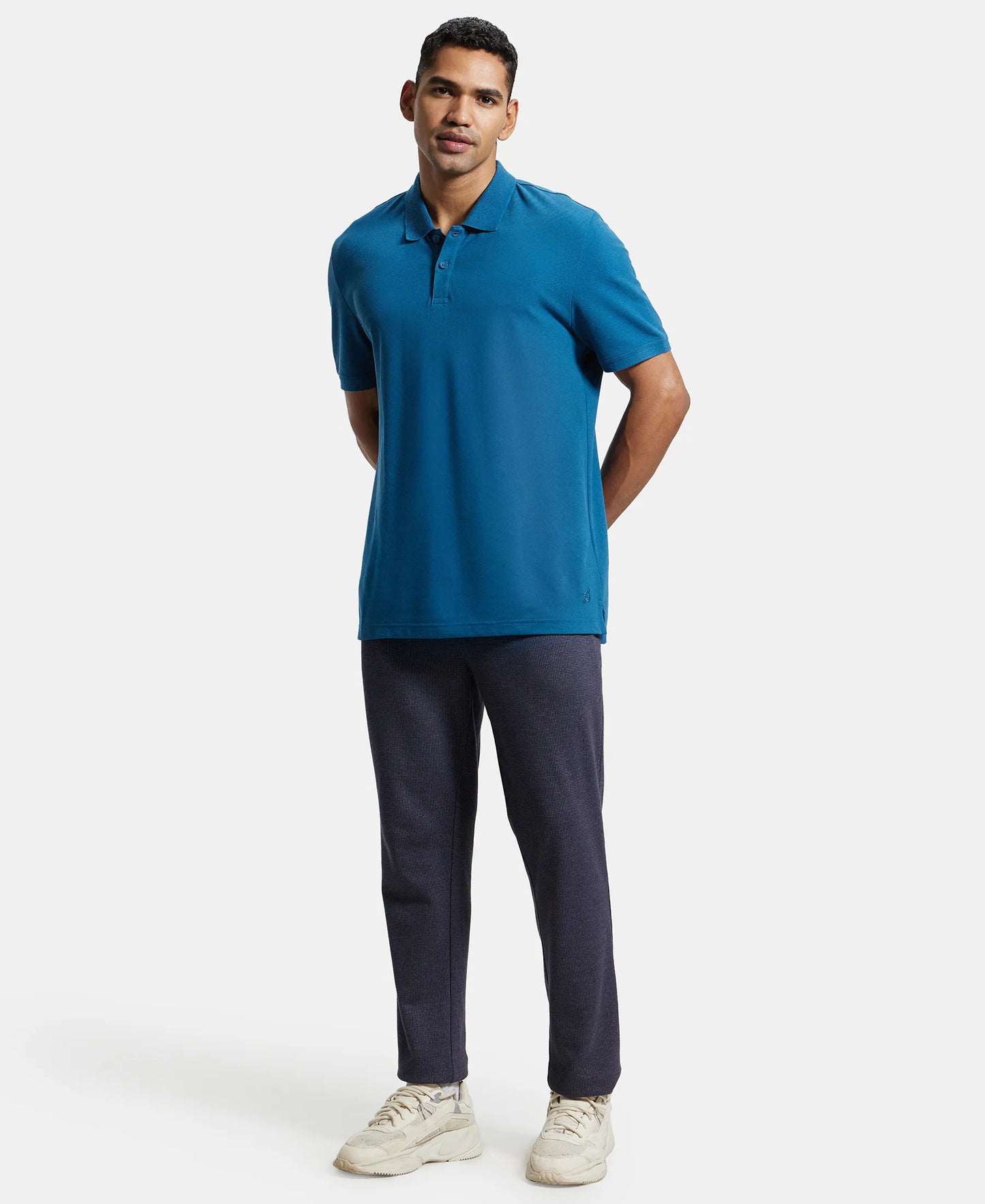 Super Combed Cotton Rich Pique Fabric Solid Half Sleeve Polo T-Shirt - Seaport Teal-4