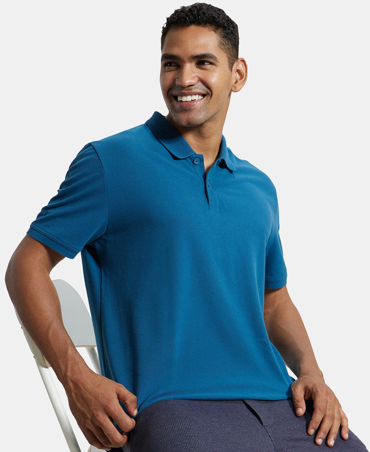 Super Combed Cotton Rich Pique Fabric Solid Half Sleeve Polo T-Shirt - Seaport Teal-5