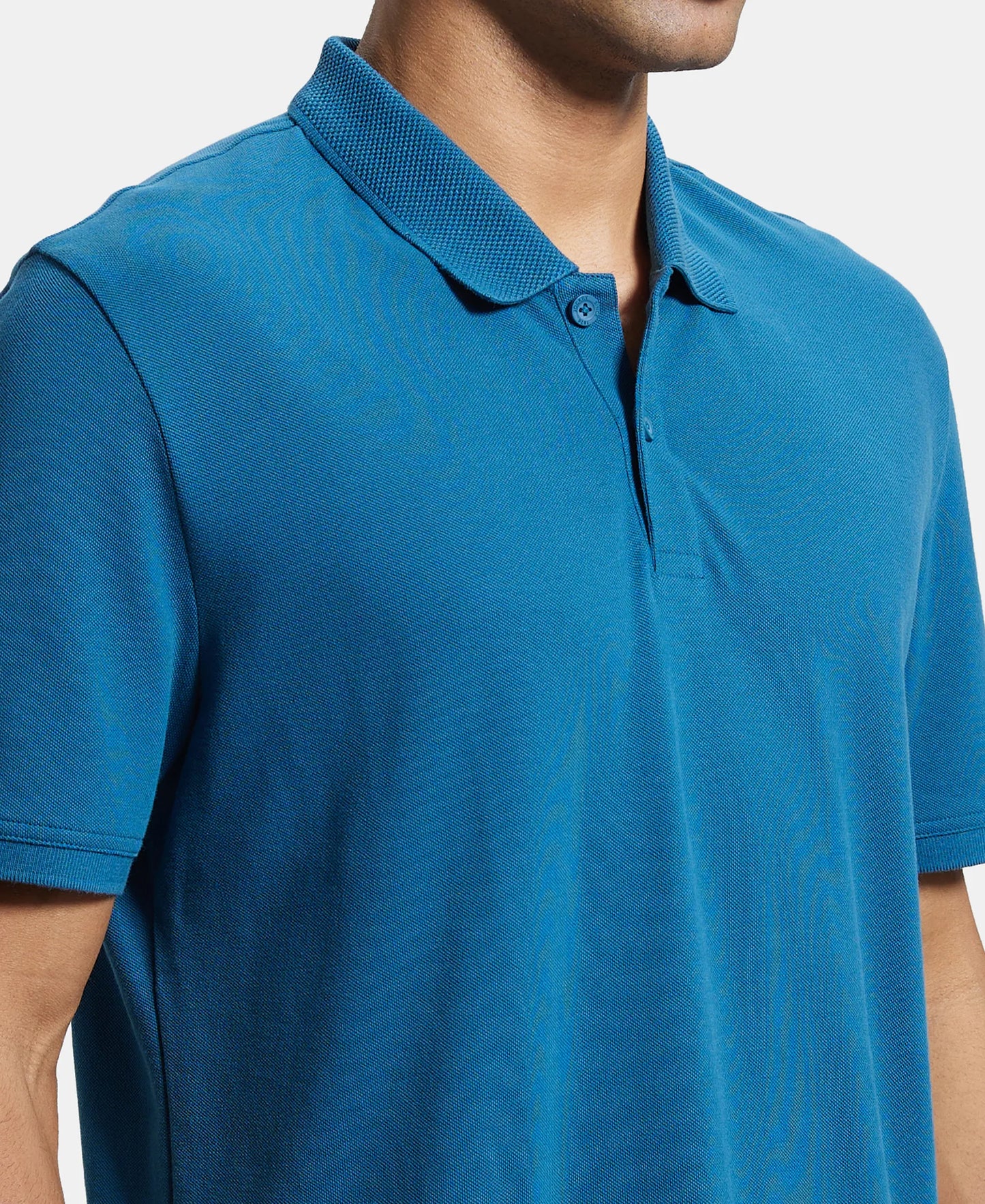 Super Combed Cotton Rich Pique Fabric Solid Half Sleeve Polo T-Shirt - Seaport Teal-7