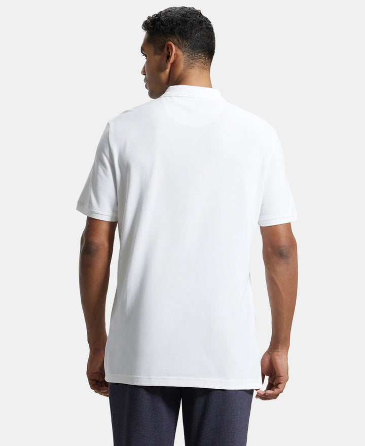 Super Combed Cotton Rich Pique Fabric Solid Half Sleeve Polo T-Shirt - White-3