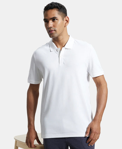 Super Combed Cotton Rich Pique Fabric Solid Half Sleeve Polo T-Shirt - White-5