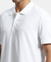 Super Combed Cotton Rich Pique Fabric Solid Half Sleeve Polo T-Shirt - White-7