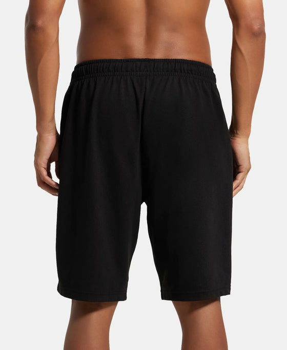 Super Combed Cotton Rich Mesh Elastane Stretch Regular Fit Shorts with Side Pockets - Black-3