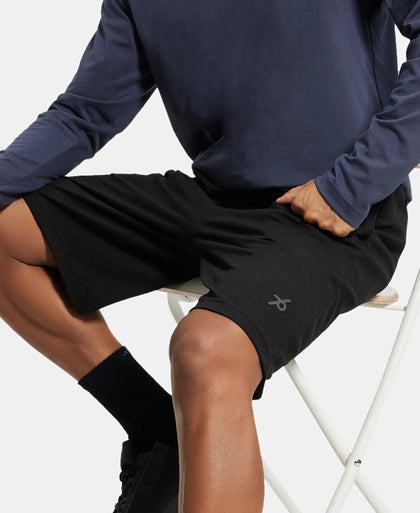 Super Combed Cotton Rich Mesh Elastane Stretch Regular Fit Shorts with Side Pockets - Black-5