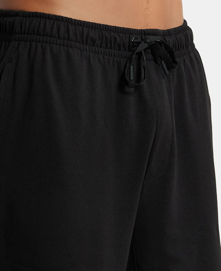 Super Combed Cotton Rich Mesh Elastane Stretch Regular Fit Shorts with Side Pockets - Black-6