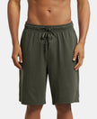 Super Combed Cotton Rich Mesh Elastane Stretch Regular Fit Shorts with Side Pockets - Deep Olive-1