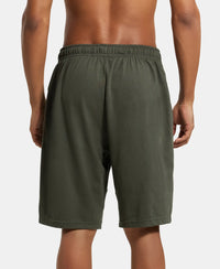 Super Combed Cotton Rich Mesh Elastane Stretch Regular Fit Shorts with Side Pockets - Deep Olive-3