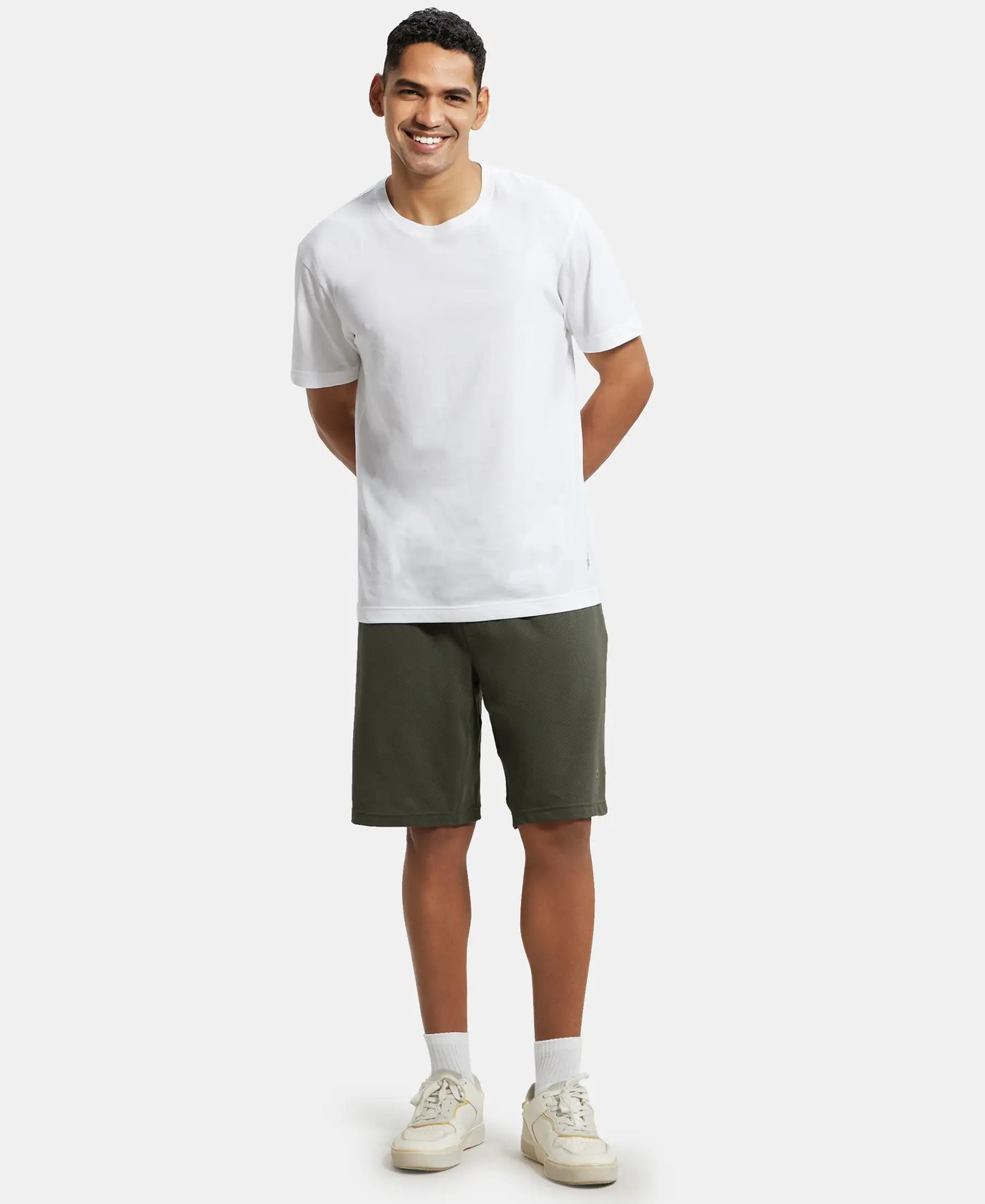 Super Combed Cotton Rich Mesh Elastane Stretch Regular Fit Shorts with Side Pockets - Deep Olive-4