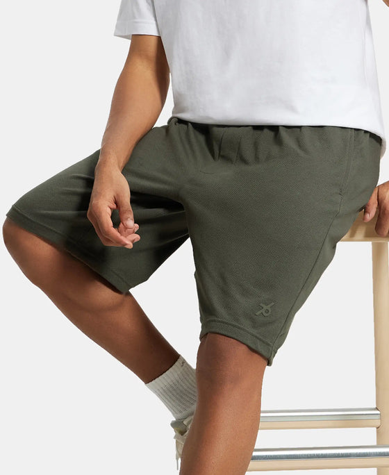 Super Combed Cotton Rich Mesh Elastane Stretch Regular Fit Shorts with Side Pockets - Deep Olive-5