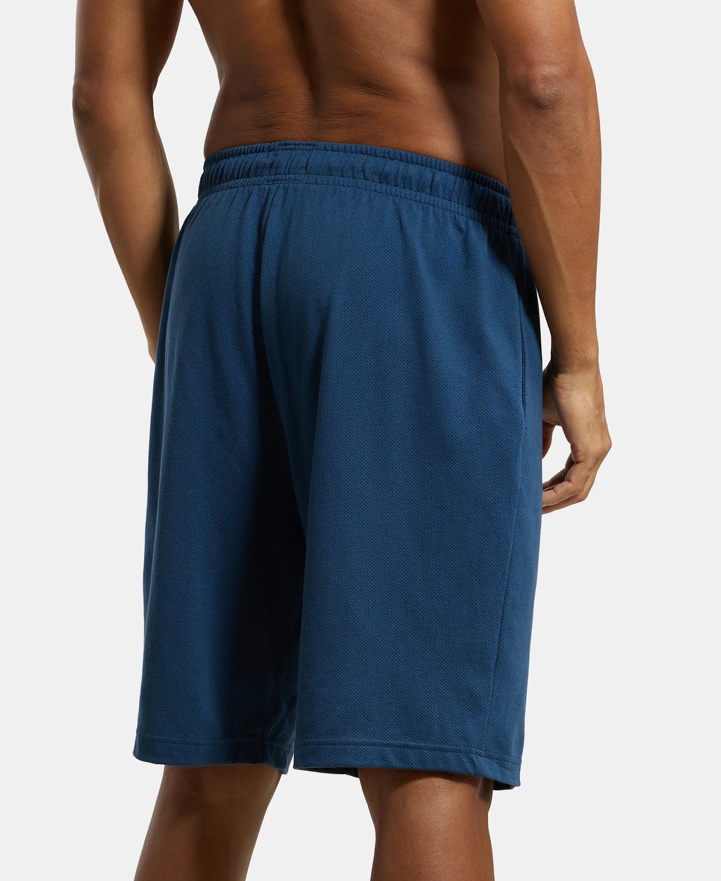 Super Combed Cotton Rich Mesh Elastane Stretch Regular Fit Shorts with Side Pockets - Insignia Blue-3