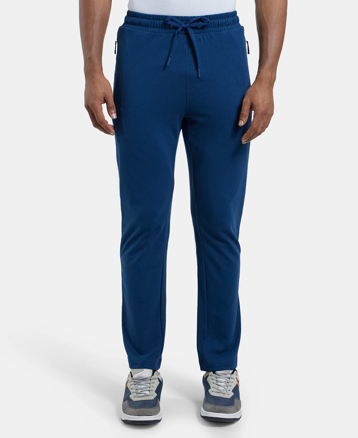 Super Combed Cotton Rich Mesh Elastane Stretch Slim Fit Trackpants with Zipper Pockets - Insignia Blue-1