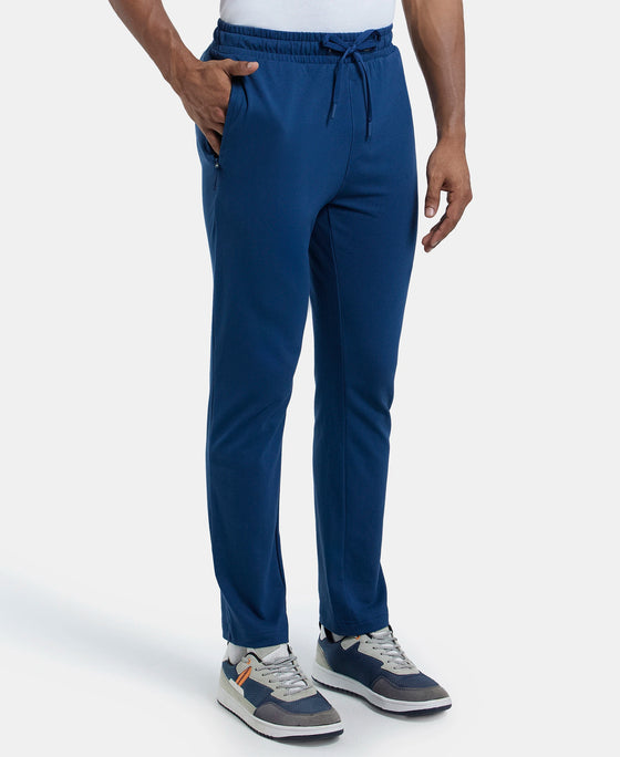 Super Combed Cotton Rich Mesh Elastane Stretch Slim Fit Trackpants with Zipper Pockets - Insignia Blue-2