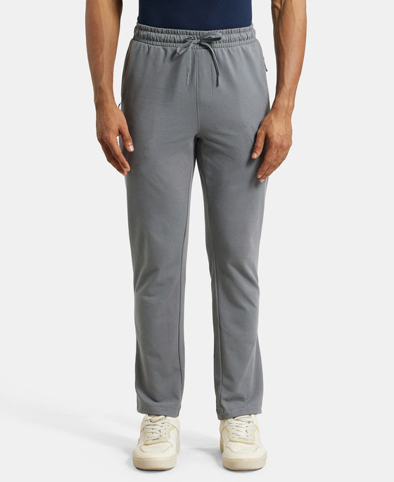 Super Combed Cotton Rich Mesh Elastane Stretch Slim Fit Trackpants with Zipper Pockets - Performance Grey-1
