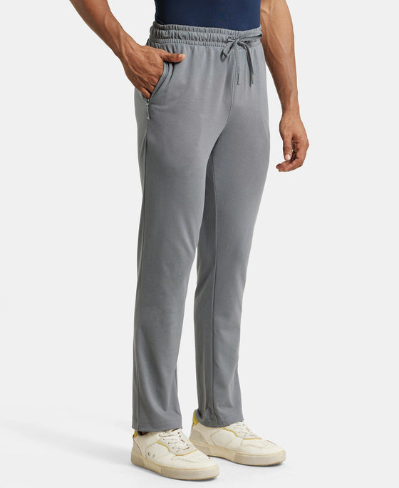 Super Combed Cotton Rich Mesh Elastane Stretch Slim Fit Trackpants with Zipper Pockets - Performance Grey-2