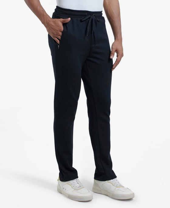 Super Combed Cotton Rich Pique Slim Fit Trackpant with Side Zipper Pockets - Black-2