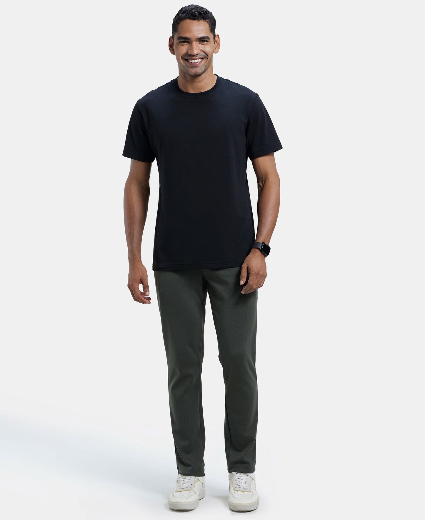 Super Combed Cotton Rich Pique Slim Fit Trackpant with Side Zipper Pockets - Deep Olive-4