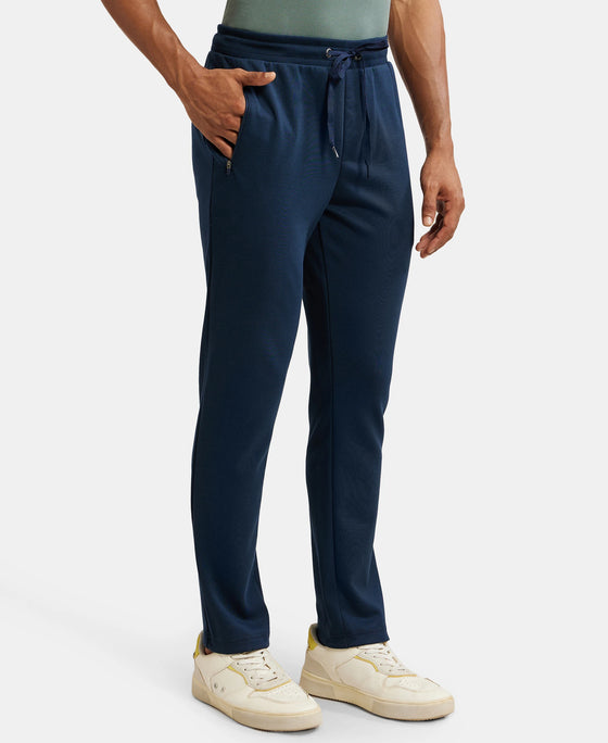 Super Combed Cotton Rich Pique Slim Fit Trackpant with Side Zipper Pockets - Navy-2
