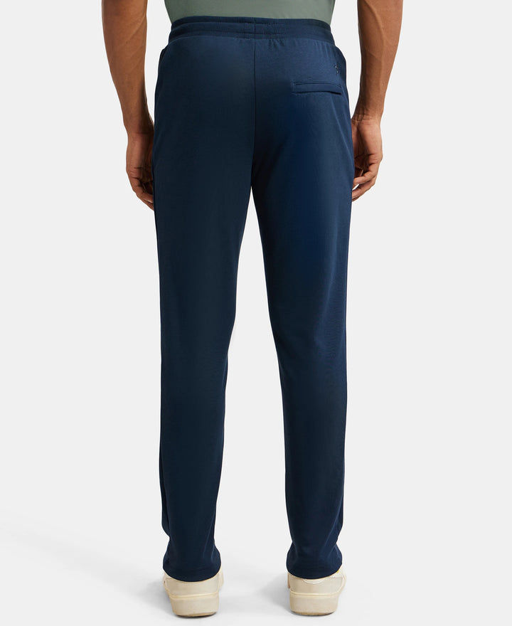 Super Combed Cotton Rich Pique Slim Fit Trackpant with Side Zipper Pockets - Navy-3