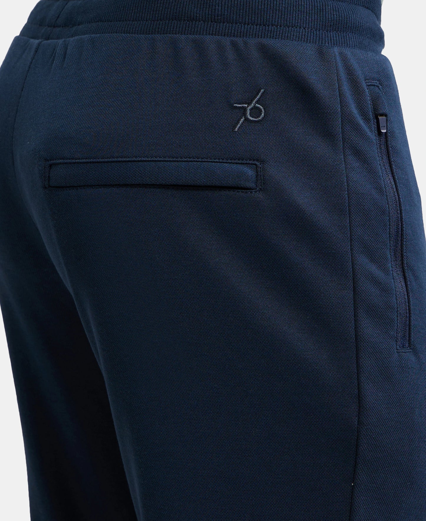 Super Combed Cotton Rich Pique Slim Fit Trackpant with Side Zipper Pockets - Navy-7