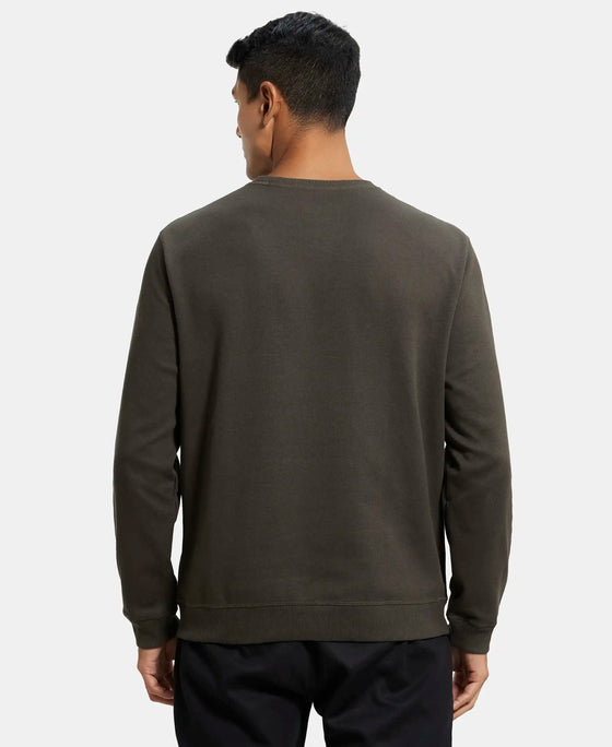 Super Combed Cotton Rich Pique Sweatshirt with Ribbed Cuffs - Black Olive-3