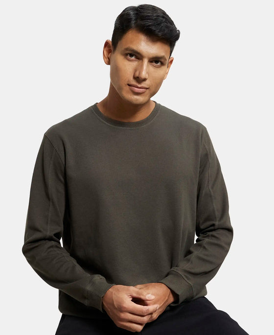 Super Combed Cotton Rich Pique Sweatshirt with Ribbed Cuffs - Black Olive-5