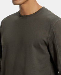 Super Combed Cotton Rich Pique Sweatshirt with Ribbed Cuffs - Black Olive-6