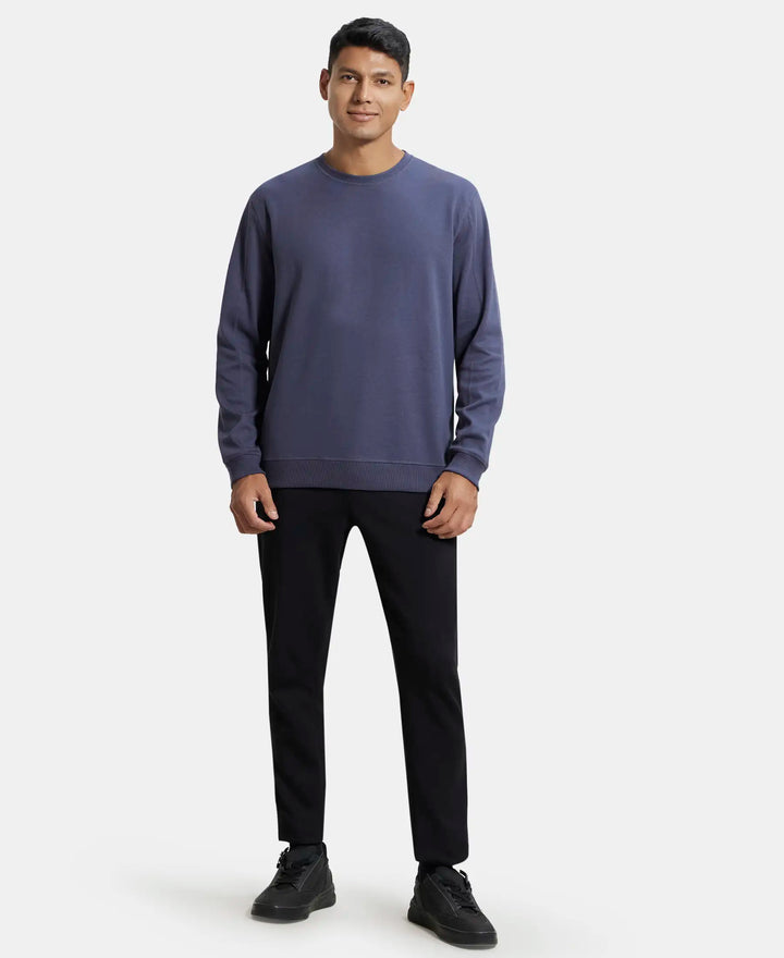 Super Combed Cotton Rich Pique Sweatshirt with Ribbed Cuffs - Odyssey grey-4