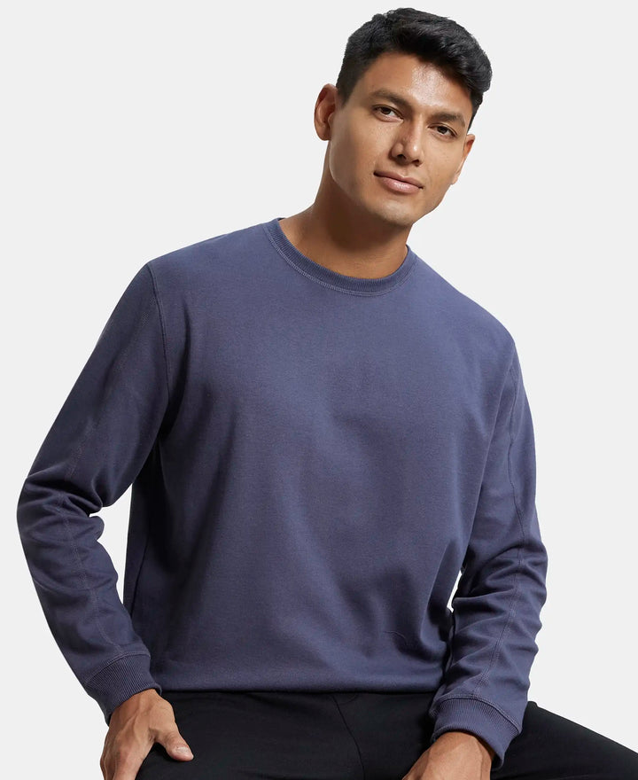 Super Combed Cotton Rich Pique Sweatshirt with Ribbed Cuffs - Odyssey grey-5