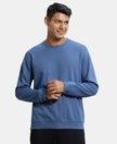 Super Combed Cotton Rich Pique Sweatshirt with Ribbed Cuffs - Vintage Indigo-1