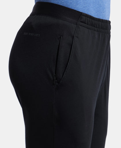 Super Combed Cotton Rich Slim Fit Trackpants with Side and Zipper Media Pockets  - Black-7