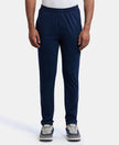 Super Combed Cotton Rich Slim Fit Trackpants with Side and Zipper Media Pockets  - Navy-1