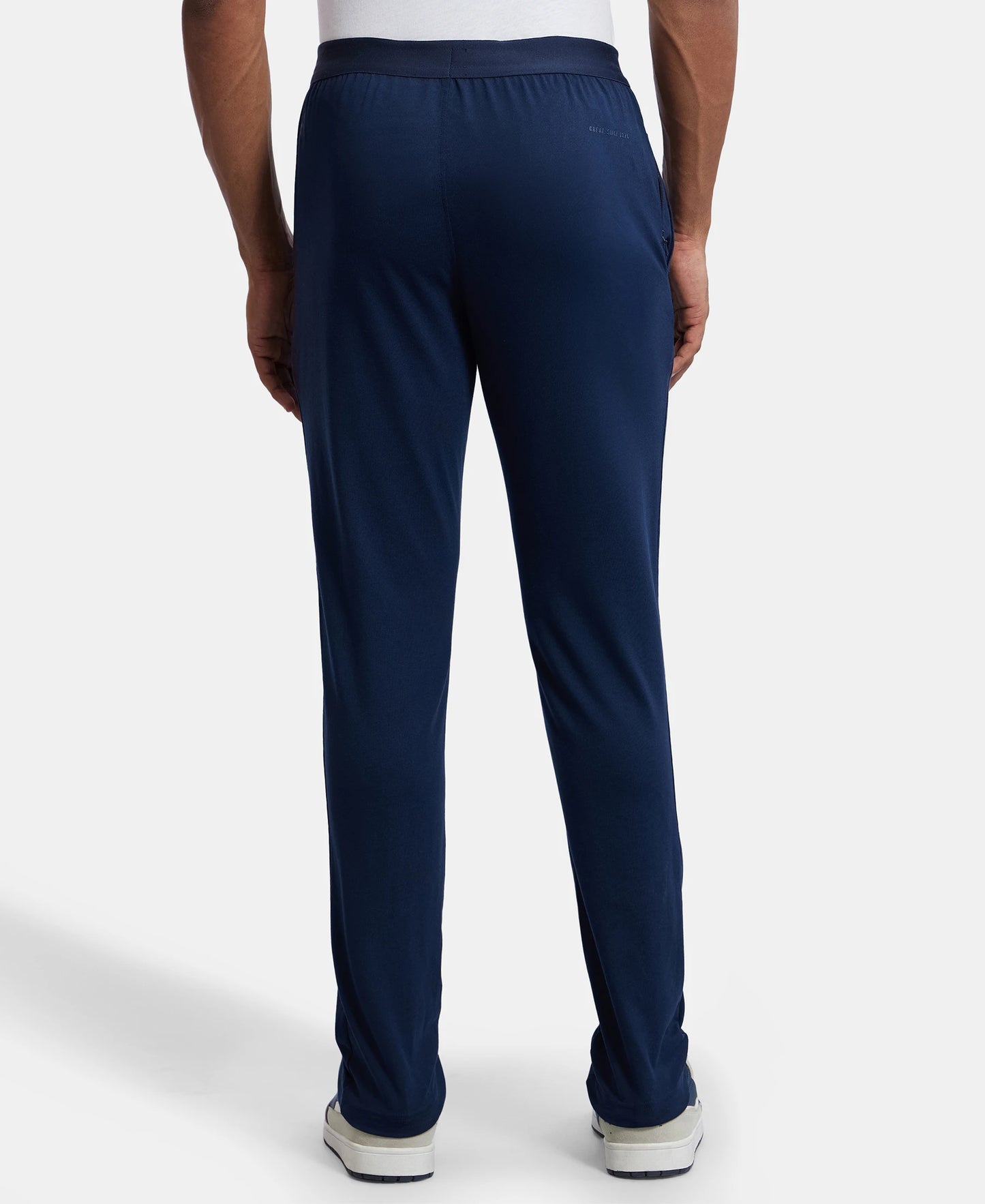 Super Combed Cotton Rich Slim Fit Trackpants with Side and Zipper Media Pockets  - Navy-3