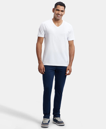Super Combed Cotton Rich Slim Fit Trackpants with Side and Zipper Media Pockets  - Navy-4