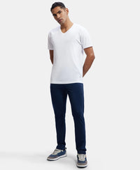 Super Combed Cotton Rich Slim Fit Trackpants with Side and Zipper Media Pockets  - Navy-6