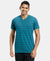 Super Combed Cotton Rich Striped V Neck Half Sleeve T-Shirt - Pacific Green & Navy-1