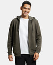 Super Combed Cotton Rich Pique Hoodie Jacket with Ribbed Cuffs - Deep Olive-1
