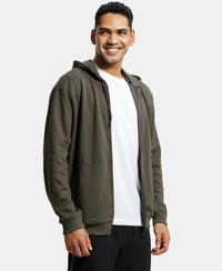 Super Combed Cotton Rich Pique Hoodie Jacket with Ribbed Cuffs - Deep Olive-2