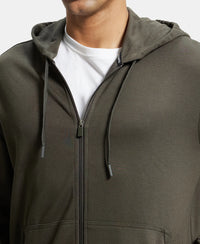 Super Combed Cotton Rich Pique Hoodie Jacket with Ribbed Cuffs - Deep Olive-7