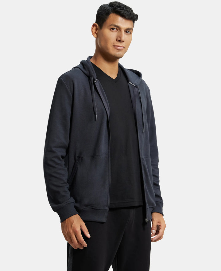 Super Combed Cotton Rich Pique Hoodie Jacket with Ribbed Cuffs - Graphite-2