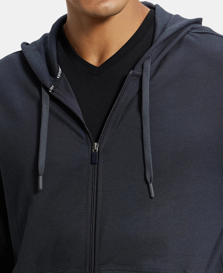 Super Combed Cotton Rich Pique Hoodie Jacket with Ribbed Cuffs - Graphite-7