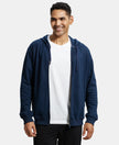 Super Combed Cotton Rich Pique Hoodie Jacket with Ribbed Cuffs - Navy-1