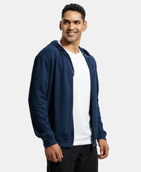 Super Combed Cotton Rich Pique Hoodie Jacket with Ribbed Cuffs - Navy-2