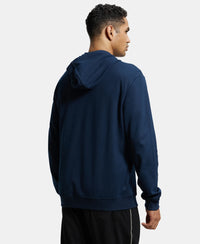 Super Combed Cotton Rich Pique Hoodie Jacket with Ribbed Cuffs - Navy-3