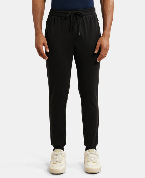 Super Combed Cotton Rich Slim Fit Jogger with Zipper Pockets - Black & True Black Melange-1