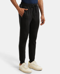 Super Combed Cotton Rich Slim Fit Jogger with Zipper Pockets - Black & True Black Melange-2