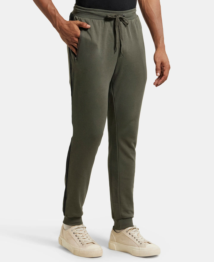 Super Combed Cotton Rich Slim Fit Jogger with Zipper Pockets - Deep Olive-2